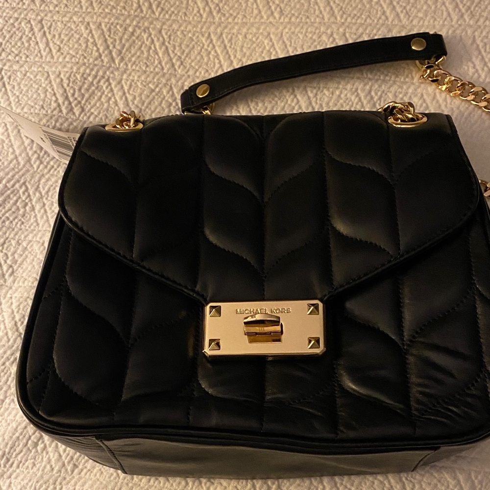 Michael Kors Black Quilted Shoulder Bag with Gold Accents